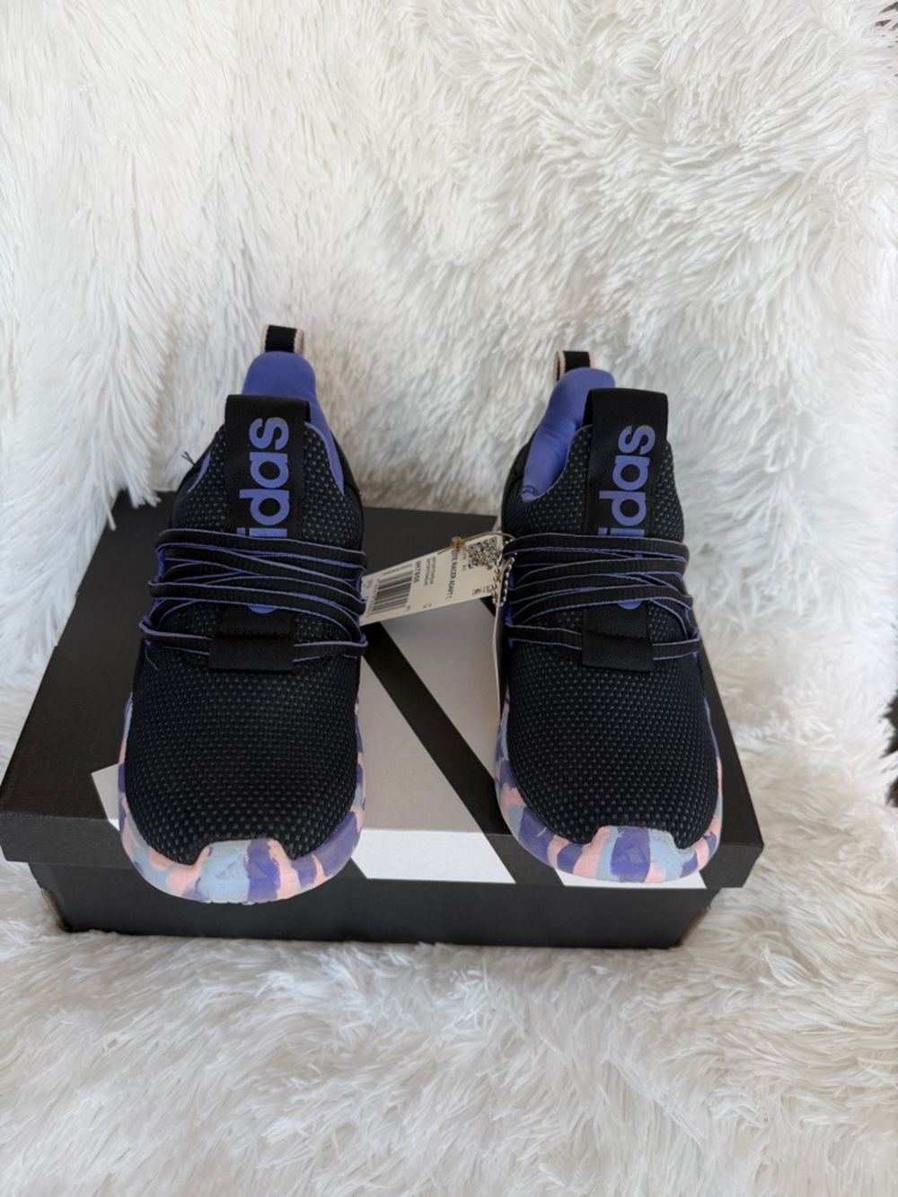 adidas Black Sneakers with Lavender Accents and Multicolor Sole